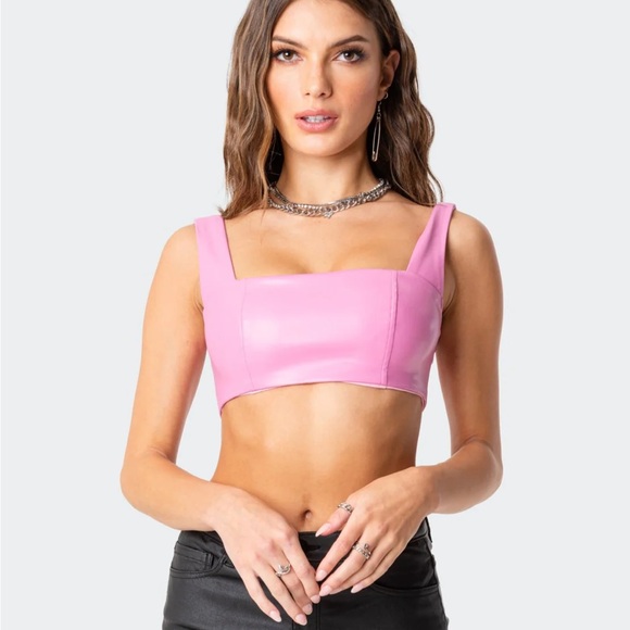 Edikted Black Leather Crop Top - Picture 1 of 5